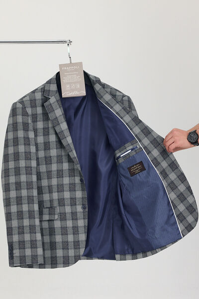 Frappoli Vegas Чоловічий чорно-синій картатий полівіскозний спортивний блейзер (великий розмір)