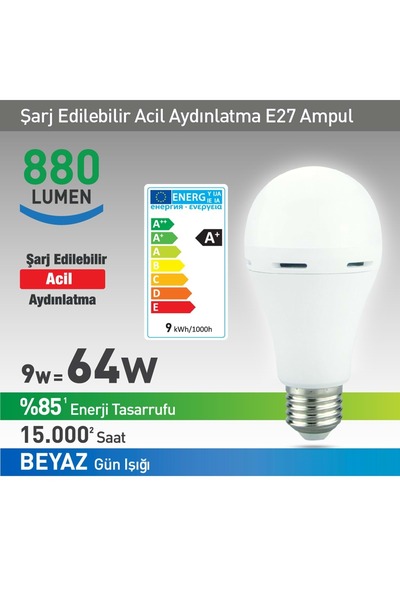 Nextled Ye-e27-9wb 9 Watt Pilli Beyaz Şarjlı Ampul Led