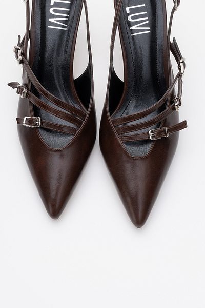 LuviShoes Дамски обувки MAGRA с тънък ток и остър връх, кафяви, с каишка за каишка