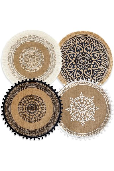 COOYA Placemats Set, Set of 4 , Boho Woven Round Dining Table Mat, Boho Mix