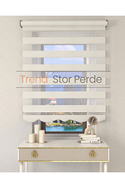 TREND STOR PERDE Beyaz Etek Dilimli Zebra Stor Güneşlik Perde