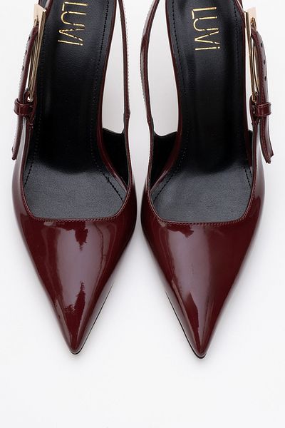 LuviShoes Γυναικεία παπούτσια με τακούνι GLORY Claret Red λουστρίνι με αγκράφα