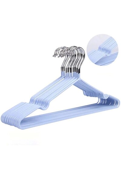 Bella House Pvc Kaplamalı Kaydırmaz Metal Elbise Gardrop Askısı Mavi 10'lu