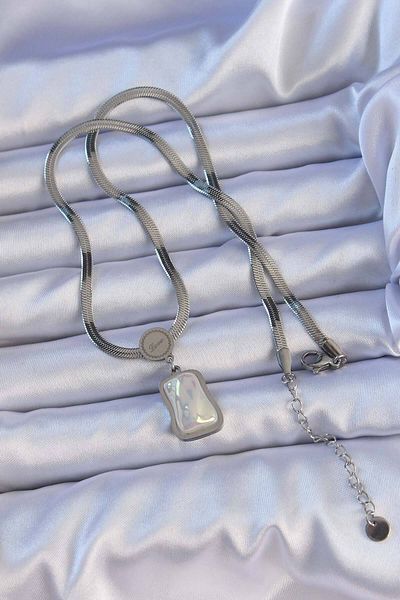 norsary 316L Steel Silver Color Italian Chain Scrunch Stone Necklace