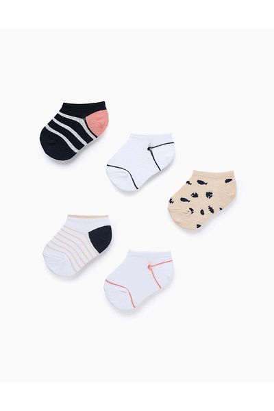 Ziddy Pack of 5 Pairs of Ankle Socks for Baby Boys 'Fish', Blue/White/Beige