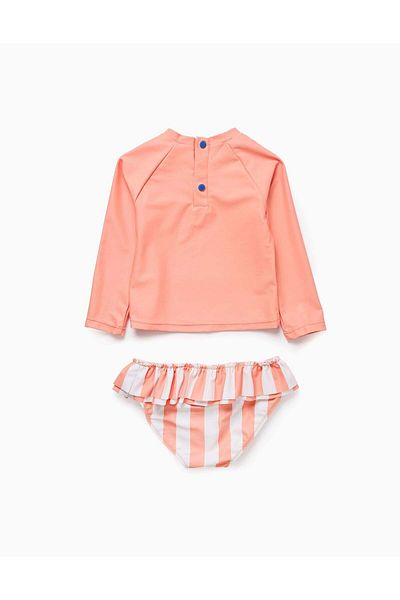 Ziddy T-shirt + Ruffled Swim Briefs for Baby Girls 'Sun', Coral
