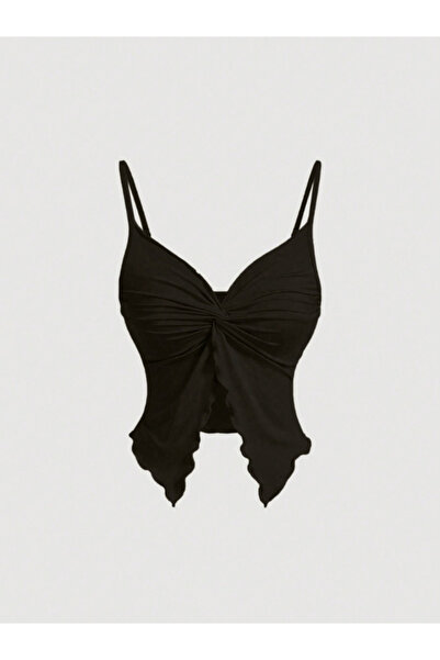 MOONBULL Γυναικεία μπλούζα με λεπτές τιράντες, ασύμμετρη κοπή και λεπτομέρεια...