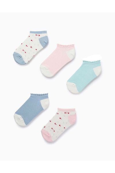 Ziddy Pack of 5 Pairs of Ankle Socks for Girls 'Flowers', Multicolour