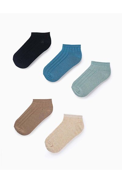 Ziddy Pack of 5 Pairs of Ribbed Ankle Socks for Boys, Multicolour
