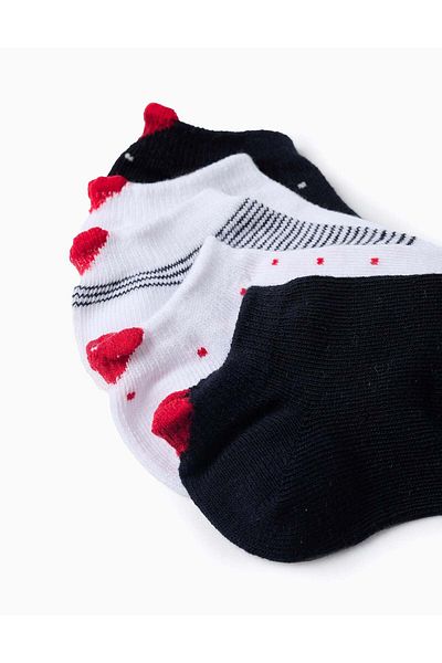 Ziddy Pack of 5 Pairs of Ankle Socks with Heart for Baby Girls, White/Navy Blue