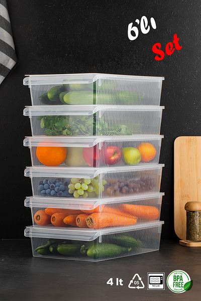 Porsima 3183 6-Piece Covered Cabinet and Refrigerator Organizer Bathroom Kitchen Organizer 4 Liters