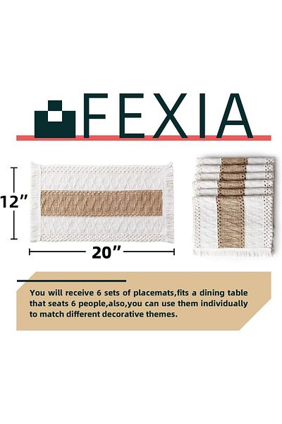 COOYA Boho Placemats Set of 6,Fall Table Decor and Farmhouse Style Placemats Natural Cotton Burlap