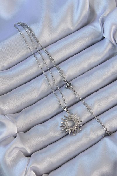 norsary 316L Steel Chain Silver Color Zircon Stone Shining Sun Necklace