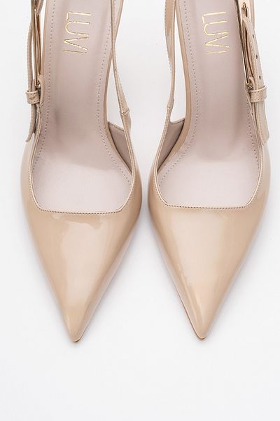 LuviShoes Pantofi cu toc de damă cu cataramă din piele lacuită bej GLORY