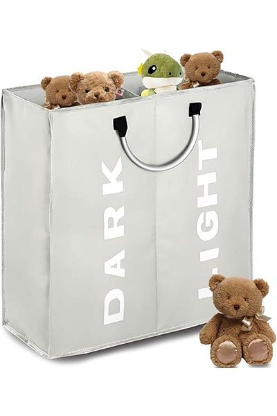 COOYA Large Oxford Laundry Hamper 2-Cell, Foldable Clothes Basket