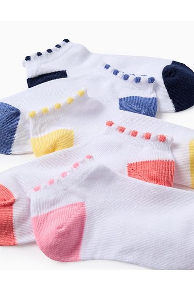 Ziddy Pack of 5 Pairs of Ankle Socks with Polka Dots for Girls, White