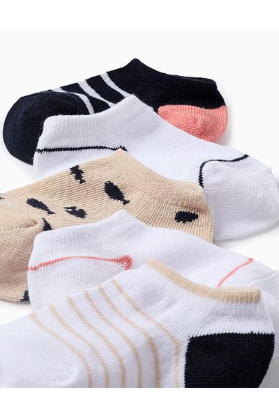 Ziddy Pack of 5 Pairs of Ankle Socks for Baby Boys 'Fish', Blue/White/Beige
