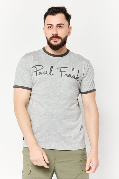 PAUL FRANK Men Crew Neck Short Sleeves Brand Logo T-shirt, Grey