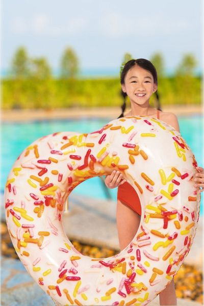 TUENGİ STORE 9+ Years Old Giant Heart Shaped Donut Bagel Realistic Inflatable Sea Pool Adult and Children's Ring