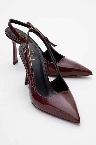 LuviShoes Γυναικεία παπούτσια με τακούνι GLORY Claret Red λουστρίνι με αγκράφα