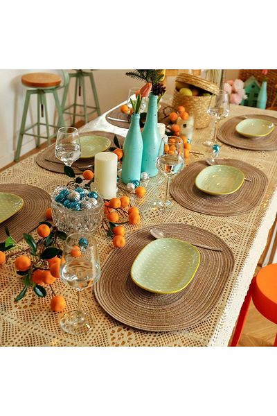 COOYA 6pk 12x18" Oval Braided Placemats - Natural Woven, Heat Resistant,Brown