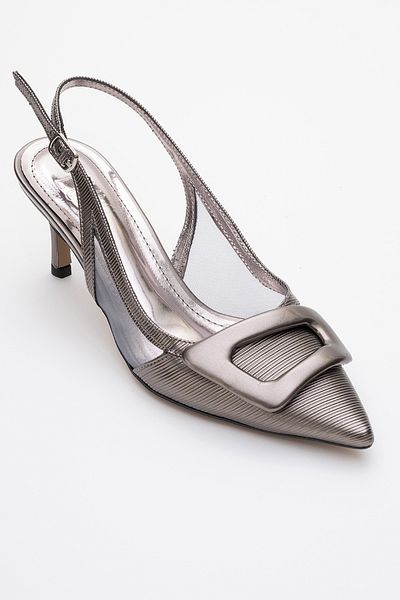LuviShoes Pantofi cu toc subțire pentru femei, cu dungi platină, cu vârf ascuțit