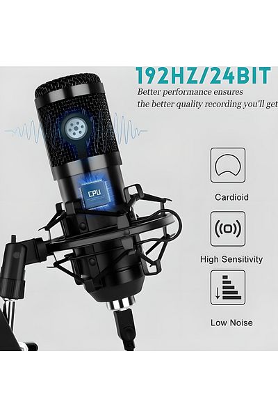 COOYA USB Condenser Microphone Kit, with Adjustable Stand, Black