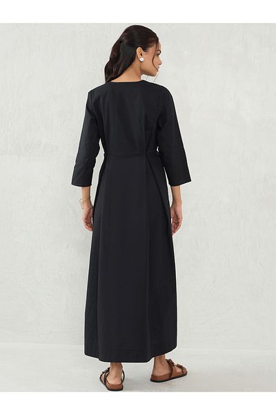 Femmella By Styli Pleated V Neck Poplin A-Line Maxi Dress