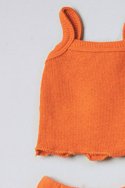 ADABEBEK Ribbed Strap Baby Crop 2-Piece Shorts Set