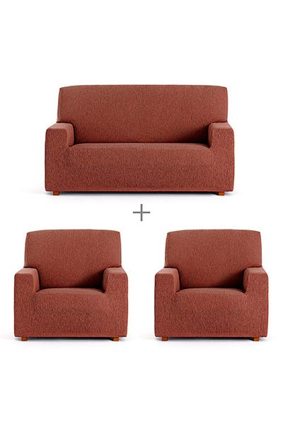 EYSA CONFECTIONES Set Elastic Sofa Cover 3 Seater and 2 Armchairs, Troya, C/9 Brick