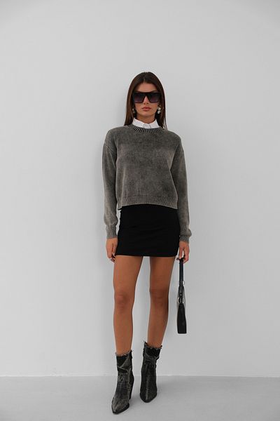 Black Fashion Pulover de tricotaj lavabil Crop Gri închis