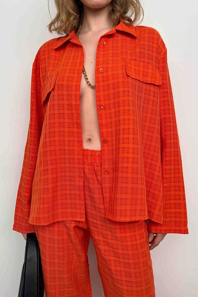 Black Fashion Orange Pocketed Shirt and Pants Set