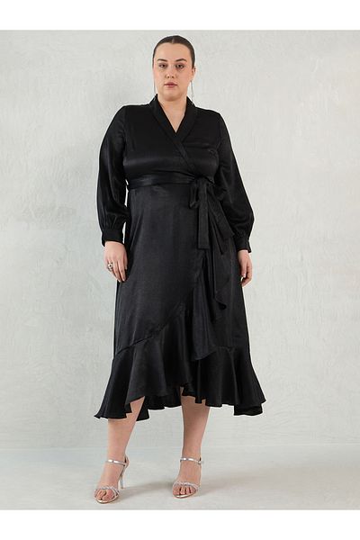 Femmella By Styli Plus Size Shawl Collar Belted Wrap Maxi Dress