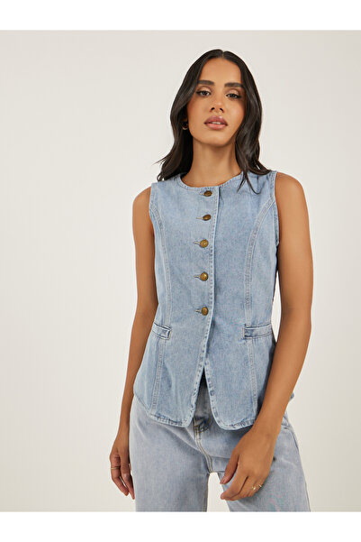 Styli سترة جينز بأزرار وجيوب