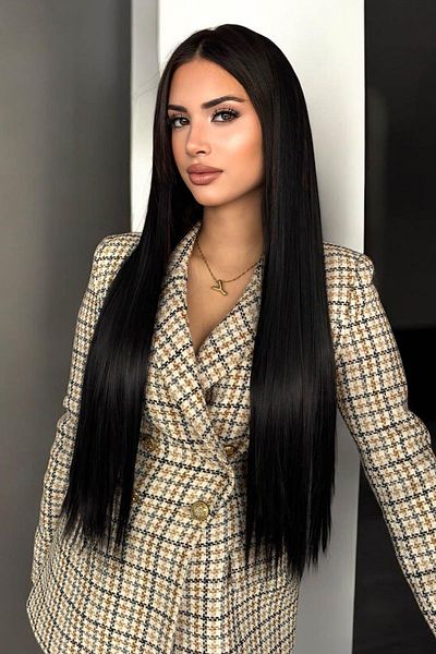 TAKIŞTIR شعر نصف رقبة ممتاز مقاوم للحرارة وقابل للغسل 2 #   أسود-مسطح-65سم-231 جرام-2 قطعة شعر