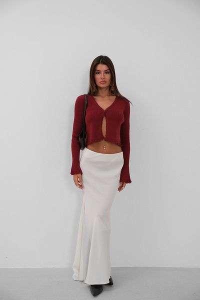 Black Fashion Spanish Sleeve Ripped Detail Burgundy Cardigan