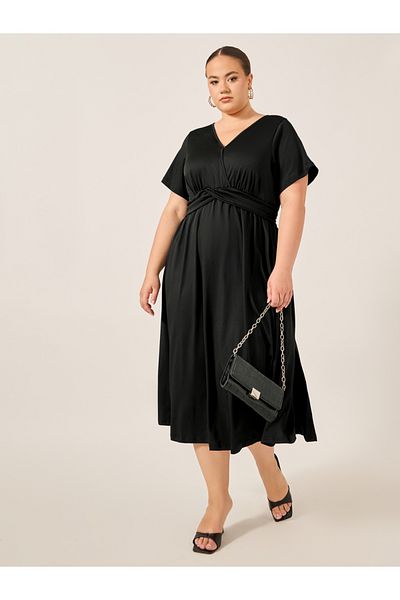 Styli Wrap Jersey V-Neck Midi Dress