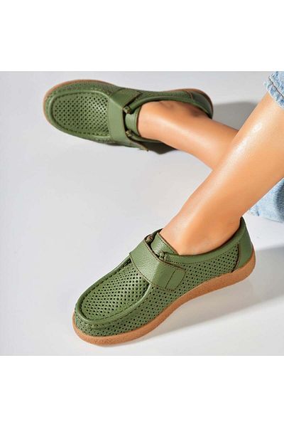 Joana Women's moccasins, natural leather, green, Takari