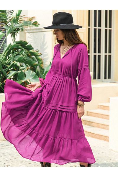 Russty Dustty By Styli A-Line Long Sleeve Maxi Dress