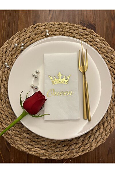 kidspartim منديل تاج الملكة الأبيض المطلي بالذهب 16 قطعة