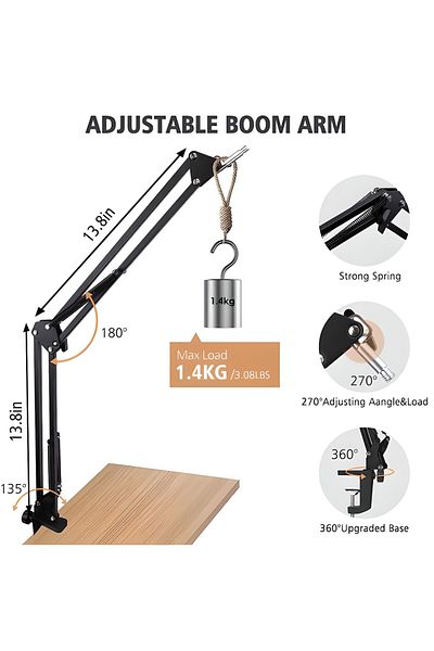 COOYA Mic Stand, Adjustable Suspension Boom, for HyperX QuadCast, S RGB USB