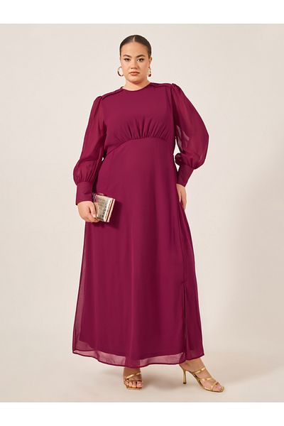 Styli Plus Size Balloon Sleeve Chiffon A-Line Maxi Dress