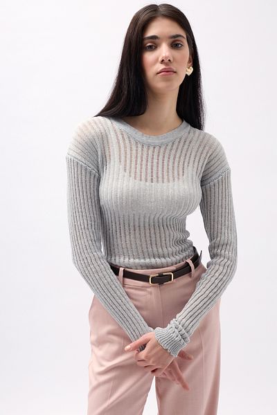 Black Fashion Gray Corded Transparent Blouse