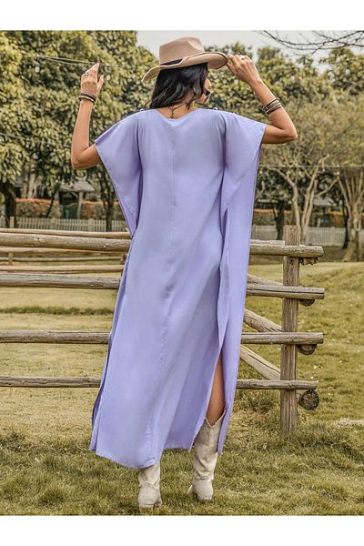 Russty Dustty By Styli Solid V Neck Batwing Sleevec Maxi Dress