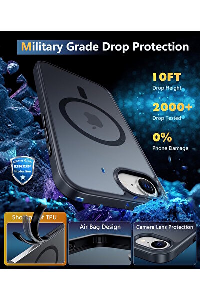 m.tk moveteck iPhone 16e Kılıf Mat Magsafe Şarj Özellikli Hassas Butonlu Yumuşak Kenarlı + Ekran Koruyucu Cam Set