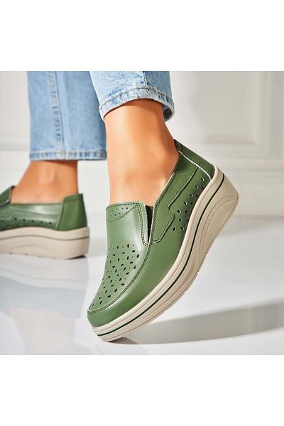 Joana Women's Loafers Natural Leather Green Nazari