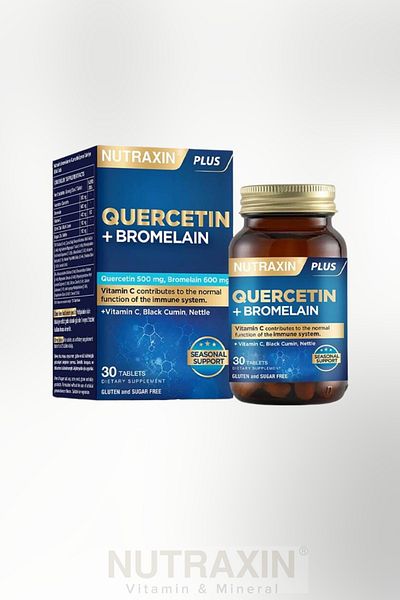 Nutraxin Kuersetin (Quercetin) + Bromelain 30 Tablets Food Supplement + 100 ml Facial Cleansing Gel Gift