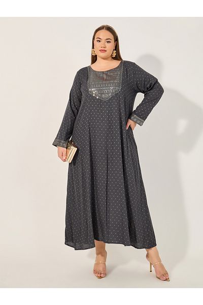 Styli Embroidered Round Neck A-Line Jalabyia