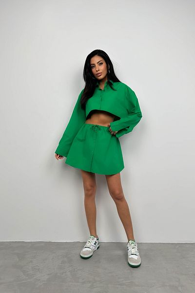 Black Fashion Fusta mini verde - cu talie elastica si nasturi