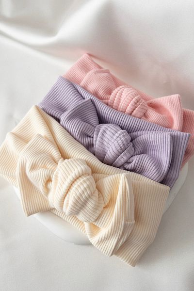 Karflake Handmade Bow Tied Soft Structured Set of 3 Baby Girl Headband Crown